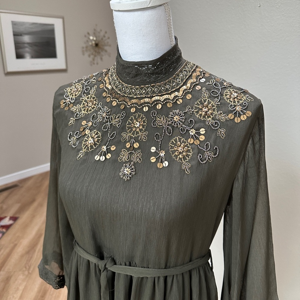 Long column high neck beaded and sequin chiffon Global Inspired Dress - Picture 4 of 11